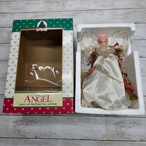 Holiday Classics 1992 Animated Angel Tree Topper Lighted 11in Cream Gold Red